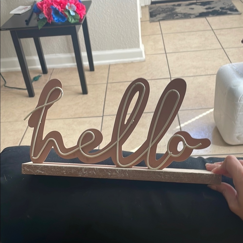 2 'Hello' Pink Metal Decorative Sign
